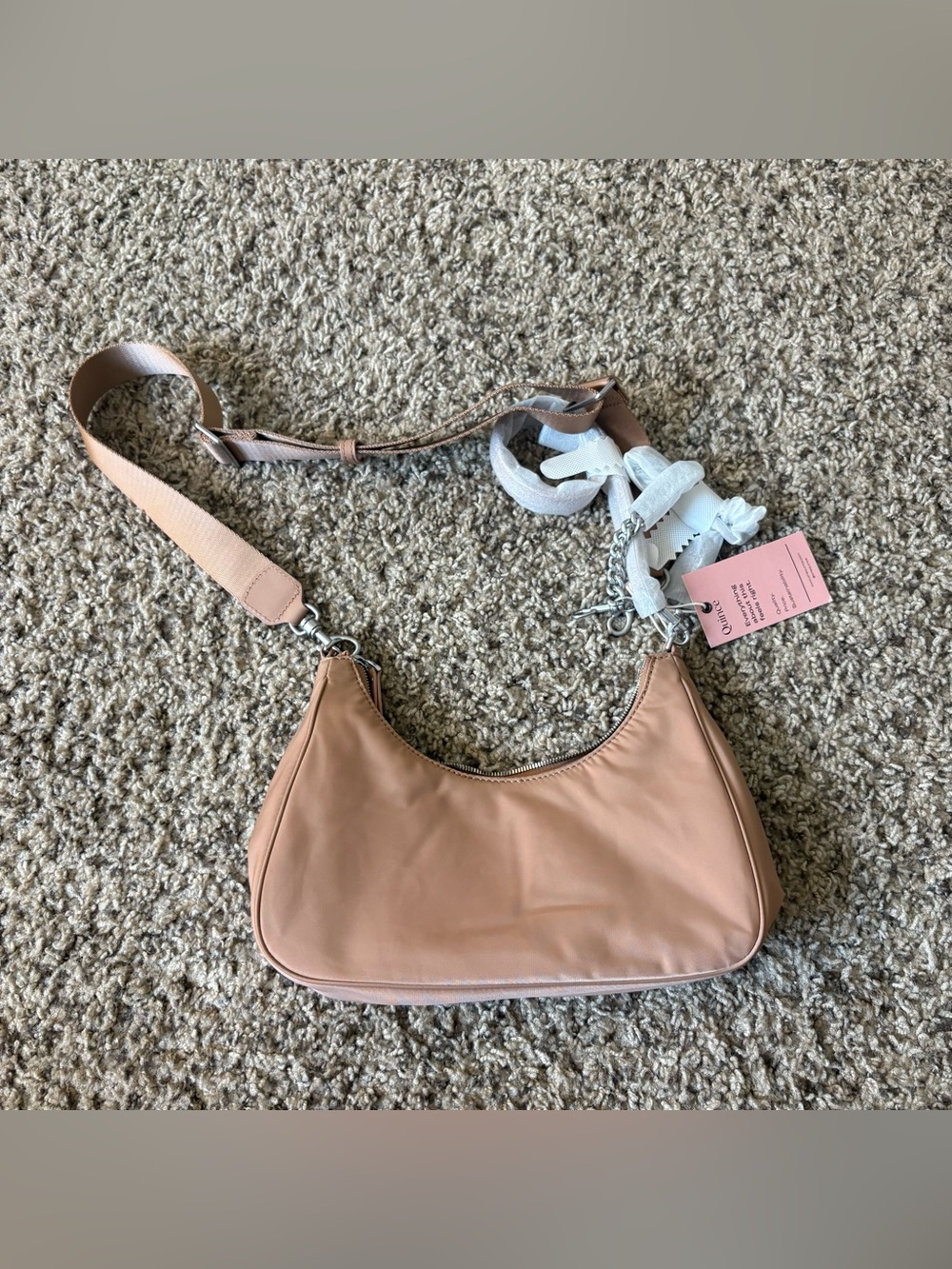 Quince Revive Nylon Convertible Crossbody Shoulder Bag in Latte Color NWT - Picture 2 of 4